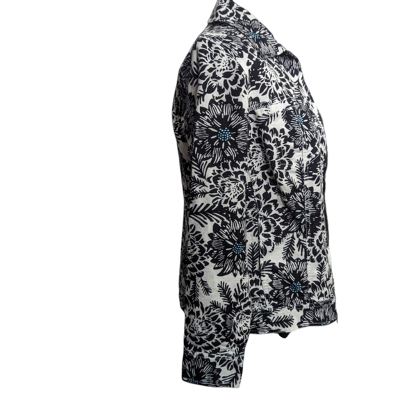 Croft & Barrow | Jacket Blazer | LINEN Blend | Black & White | Zip Up  Size Smal - Picture 13 of 16